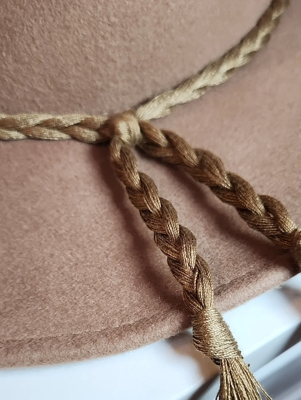 Beige Brown Rancher Hat with Braided Tassel Band Size M/ L